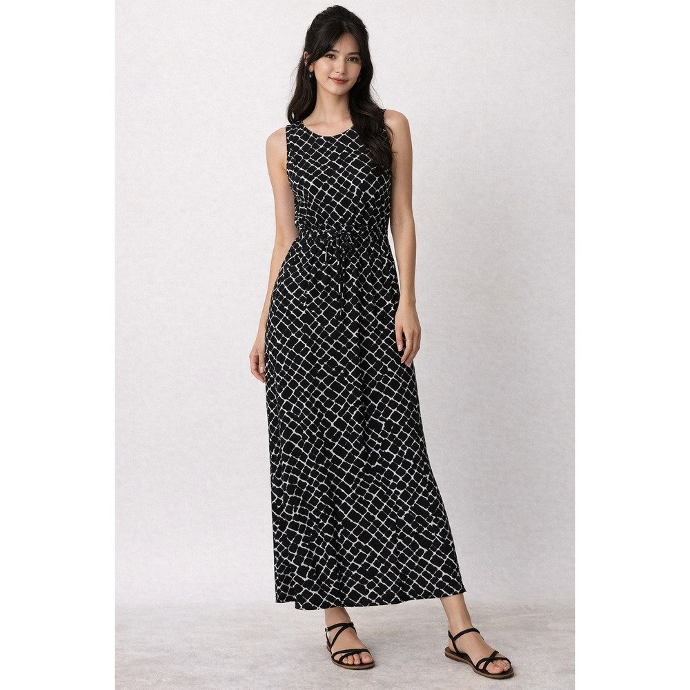 Apt. 9 Womens Challis Black White Geometric‎ Sleeveless Maxi Dress Size Medium